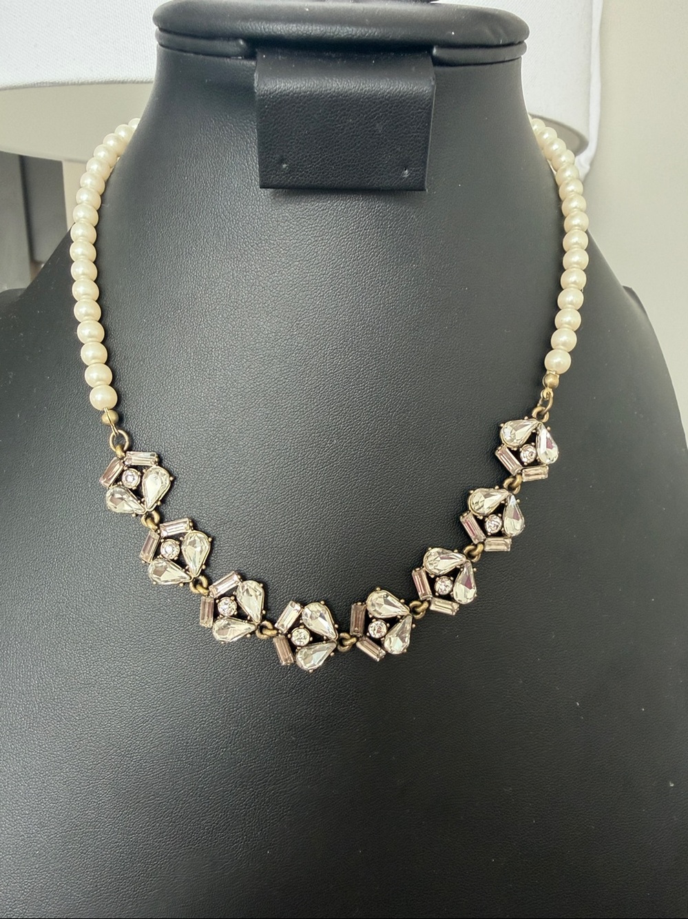 LOFT faux pearl rhinestone baguette‎ necklace statement jewelry 21”